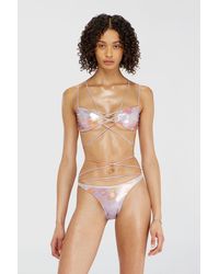 DIESEL - Strappy Metallic Bikini Top With Floral Print - Lyst