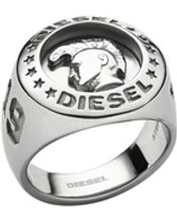 DIESEL Dx1231 "only The Brave" Engraved Stainless Steel Signet Ring - Metallic