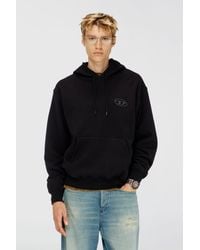 DIESEL - Cotton Hoodie With Tonal Oval D Logo Embroidery - Lyst