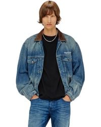 DIESEL - Denim Trucker Jacket With Contrast Leather Trims - Lyst