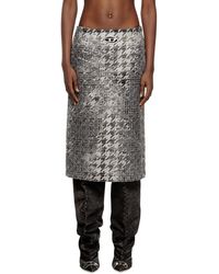 DIESEL - Jupe mi-longue en denim jacquard motif Prince-de-Galles - Lyst