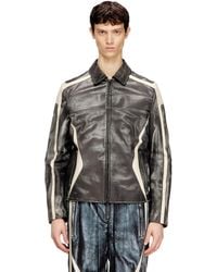 DIESEL - Leather Coach Jacket With Biker Print - Lyst