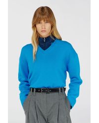 DIESEL - Wool V-Neck Jumper With Neck Logo - Lyst