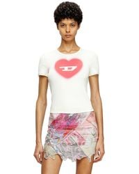 DIESEL - Ribbed T-Shirt With Watercolour Heart D - Lyst