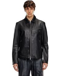 DIESEL - Leather Jacket With Embossed Oval D - Lyst