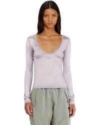 DIESEL - Nylon Slim Top Scoop Neck With Logo Oval D Embroidery - Lyst