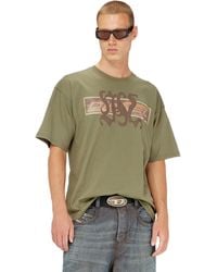 DIESEL - T-Shirt With Graphic Print And Patches - Lyst