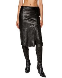 DIESEL - Midi Skirt In Shiny Wrinkled Leather - Lyst