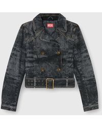 DIESEL - Cropped Denim Jacket With Belt - Lyst