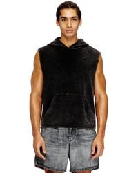 DIESEL - Sleeveless Hoodie With Denim Effect - Lyst