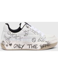 DIESEL - D-Ollie-Leather Sneakers With Graffiti Print - Lyst