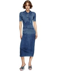 DIESEL - Vestido Midi Estilo Polo En Tejido De Punto Efecto Denim - Lyst