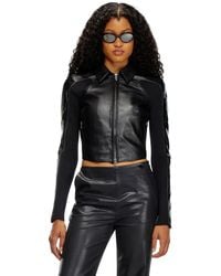 DIESEL - Cropped Leather Jacket With Knit Inserts - Lyst