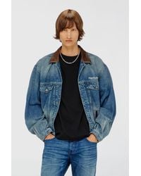 DIESEL - Denim Trucker Jacket With Contrast Leather Trims - Lyst