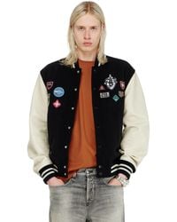 DIESEL - Wool And Leather Bomber Jacket With Patches - Lyst