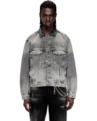 DIESEL - Denim Trucker Jacket With Tonal Leather Trims - Lyst