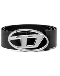 DIESEL - 3.9Cm Leather Belt With Shiny Oval D Logo Buckle - Lyst