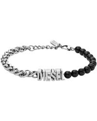 DIESEL - Bracciale Con Catena E Perle Di Agata Nera - Lyst