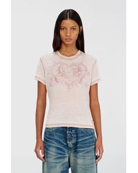 DIESEL - Jersey T-Shirt With Rhinestones And Burnout Effect - Lyst