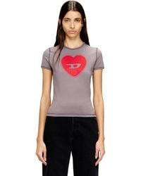 DIESEL - Slim T-Shirt With Heart Print And Studs - Lyst