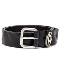 DIESEL - 3.9Cm Logo-Plaque Wrinkled Leather Belt - Lyst