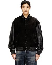 DIESEL - Denim And Leather Bomber Jacket - Lyst