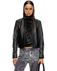 DIESEL - Leather Biker Jacket With Embossed Logo - Lyst