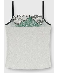 DIESEL - Ribbed Camisole With Floral Outline Embroidery - Lyst