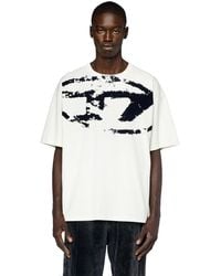 DIESEL - T-shirt con stampa distressed floccata - Lyst