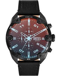 DIESEL - Spiked Chronograph Black Leather Watch - Lyst