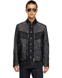 DIESEL - Denim And Shell-panelled Leather Jacket - Lyst