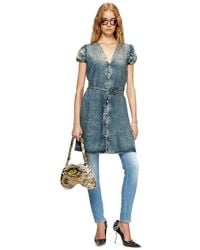 DIESEL - Denim Dress With A Waist Belt - Lyst