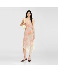 DIESEL - Midi Slip Dress With Floral Print And Lace Trim - Lyst