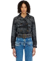 DIESEL - Cropped Denim Jacket With Belt - Lyst