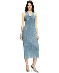 DIESEL - Vestido Midi De Hilo De Denim Con Efecto Brillante - Lyst