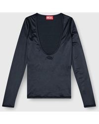 DIESEL - Nylon Slim Top Scoop Neck With Logo Oval D Embroidery - Lyst