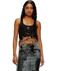 DIESEL - Tulle Tank Top With Destroyed Jersey - Lyst