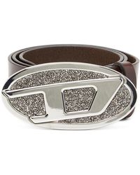 DIESEL - 4cm Leather Belt With Rhinestone Oval D Buckle - Lyst