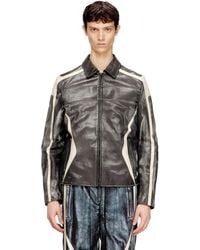 DIESEL - Leather Coach Jacket With Biker Print - Lyst