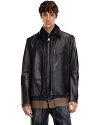 DIESEL - Leather Jacket With Embossed Oval D - Lyst