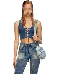 DIESEL - Canotta lace-up in maglia indaco - Lyst