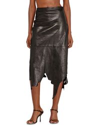 DIESEL - Leather Midi Skirt With Jagged Hem - Lyst