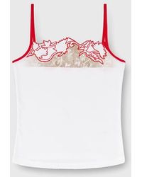 DIESEL - Ribbed Camisole With Floral Outline Embroidery - Lyst