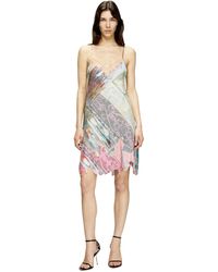 DIESEL - Viscose Slip Dress With Heraldic Print - Lyst