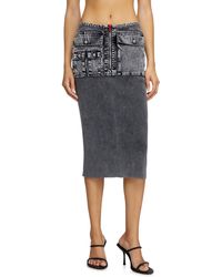 DIESEL - Knit Midi Skirt With Denim Cargo Pockets - Lyst