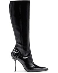 DIESEL - D-Ten & Half-Glossy Knee-High Boots With Curved Heel - Lyst