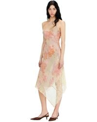 DIESEL - Midi Slip Dress With Floral Print And Lace Trim - Lyst