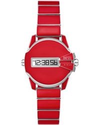 DIESEL - Baby Chief Digital Red Enamel And Stainless Steel Watch - Lyst