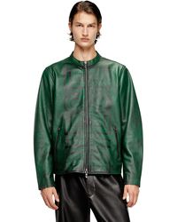 DIESEL - Behandelte Bikerjacke Aus Leder Mit Verblasstem Logo - Lyst