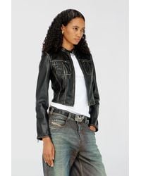 DIESEL - Cropped Distressed Biker Jacket - Lyst